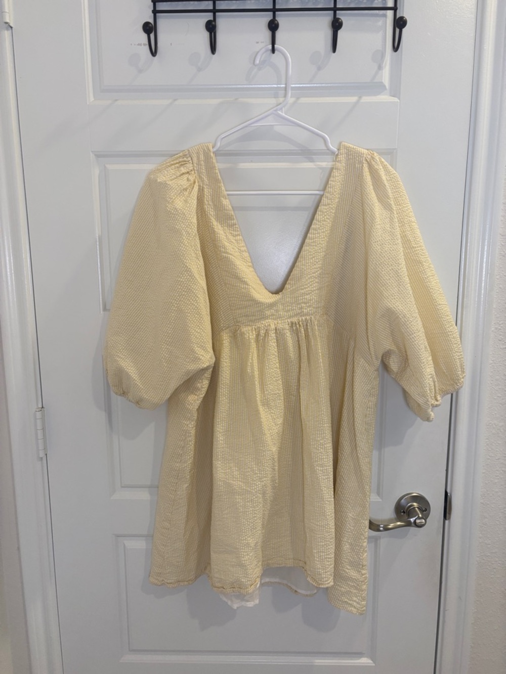 Urban Outfitters Yellow Seersucker Mini Dress L Puff Sleeve Babydoll Cottagecore